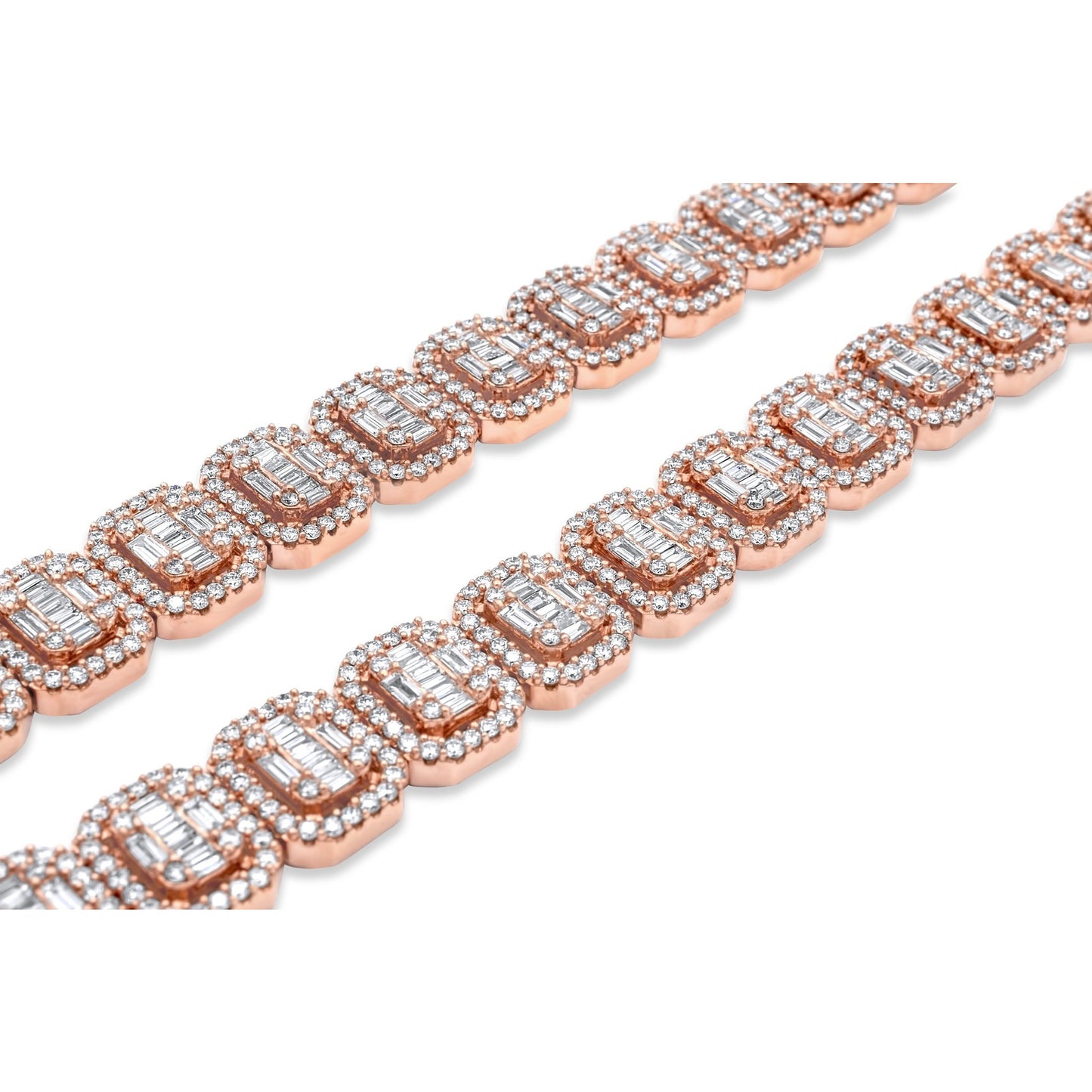 14k Rose Gold Baguette Diamond Chain 30.38 ctw