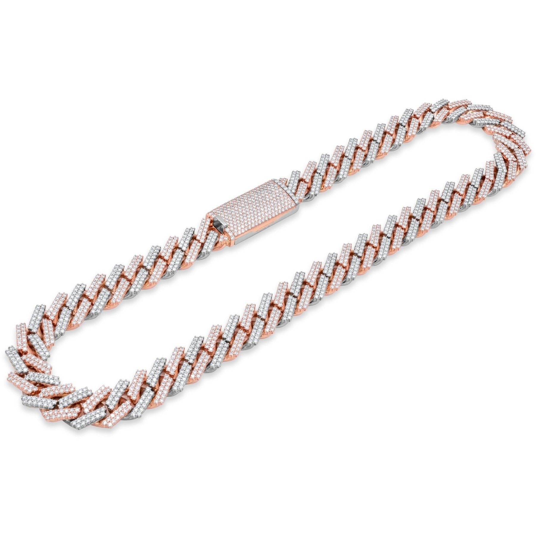 14k Solid Rose Gold Diamond Cuban Prong Chain 16.5mm 34.25 ctw