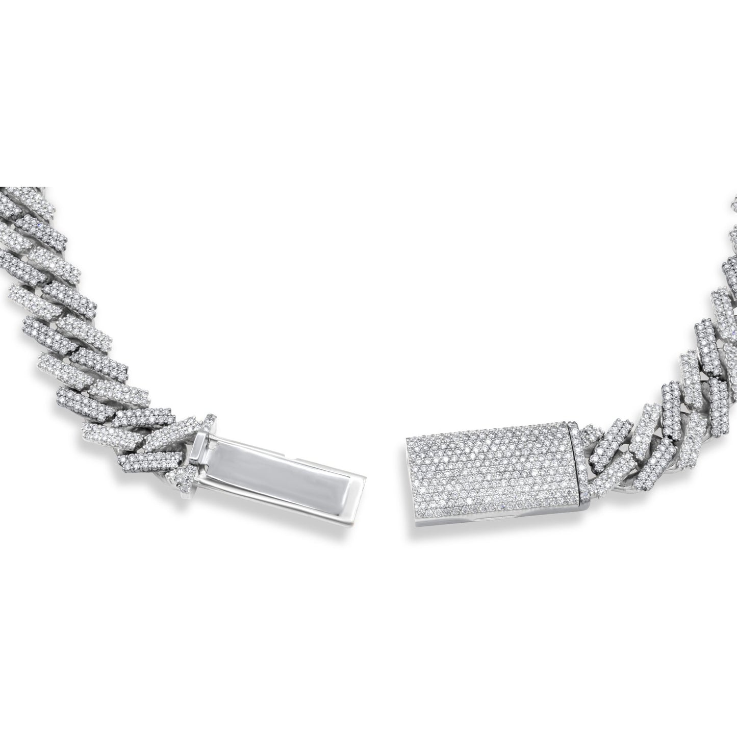 14k Solid White Gold Diamond Cuban Prong Chain 16.5mm 34.25 ctw