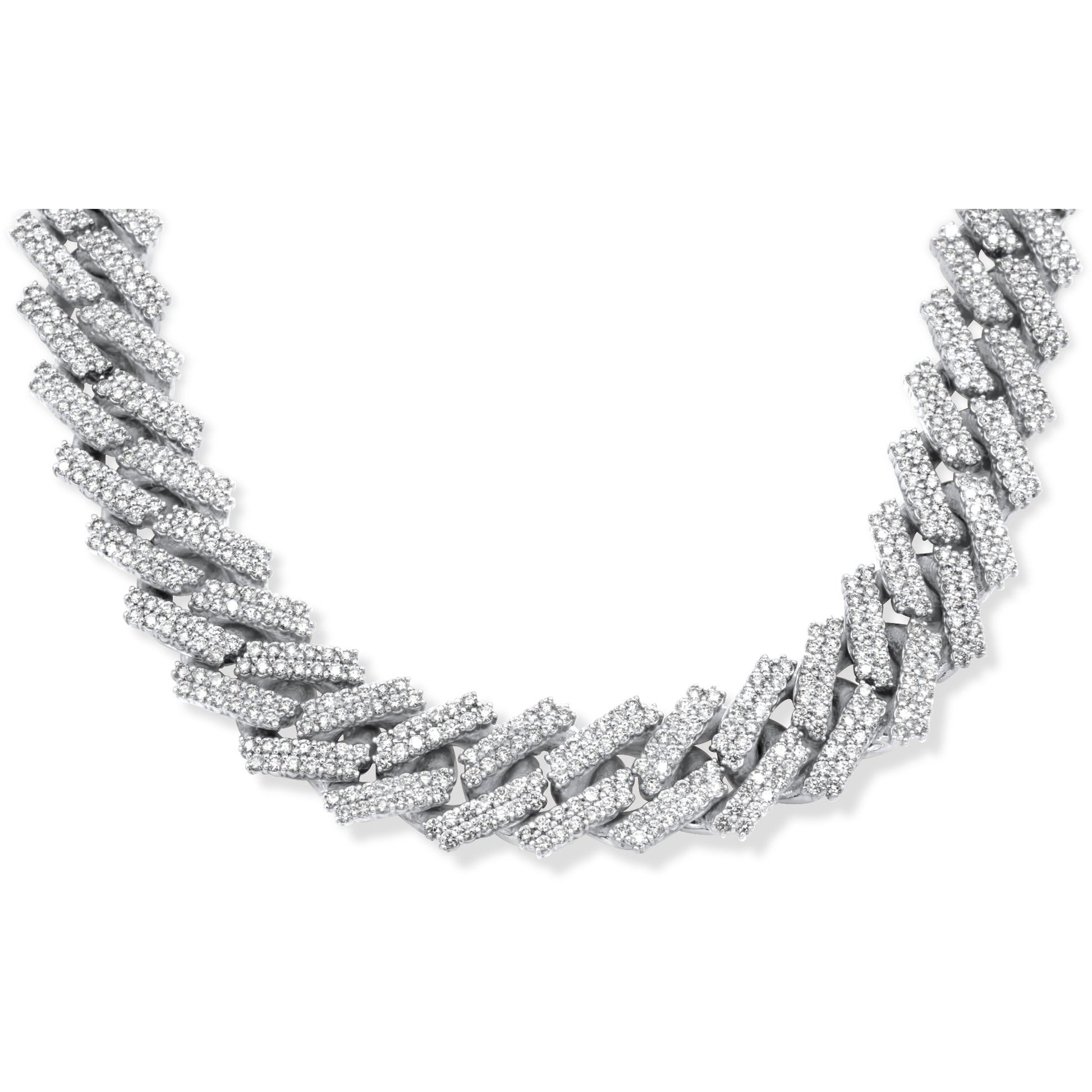 14k Solid White Gold Diamond Cuban Chain 34.25ctw