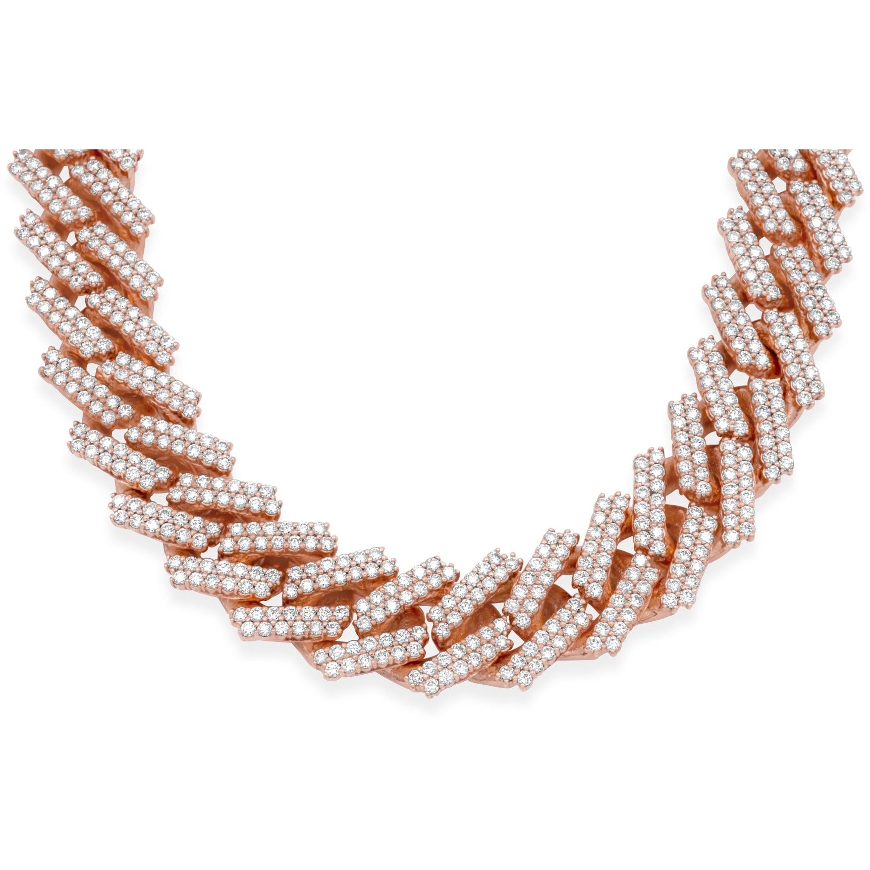 10k Solid Rose Gold Diamond Cuban Chain 34.25ctw