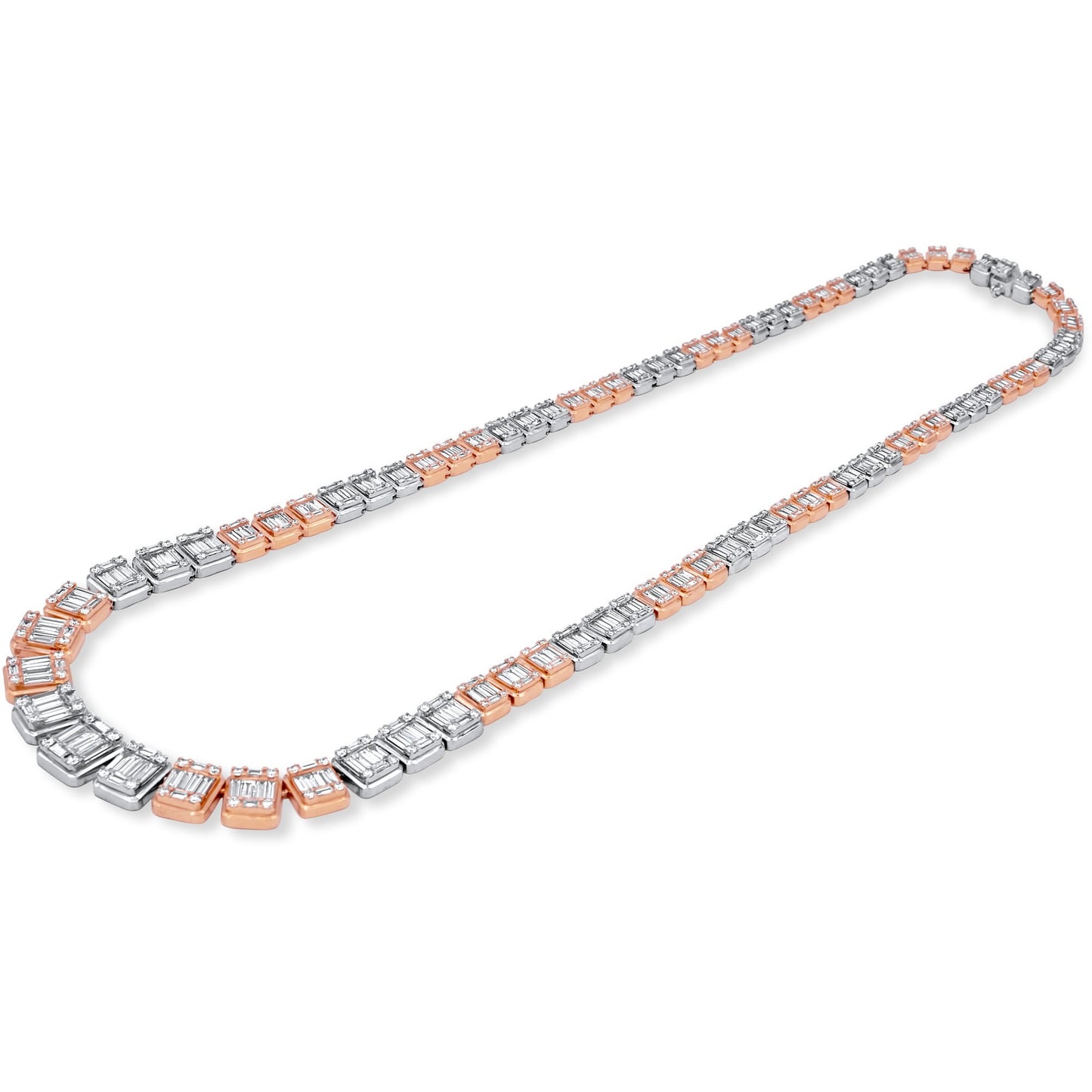 14k Solid Rose and White Gold Baguette Diamond Chain 15.47 ctw