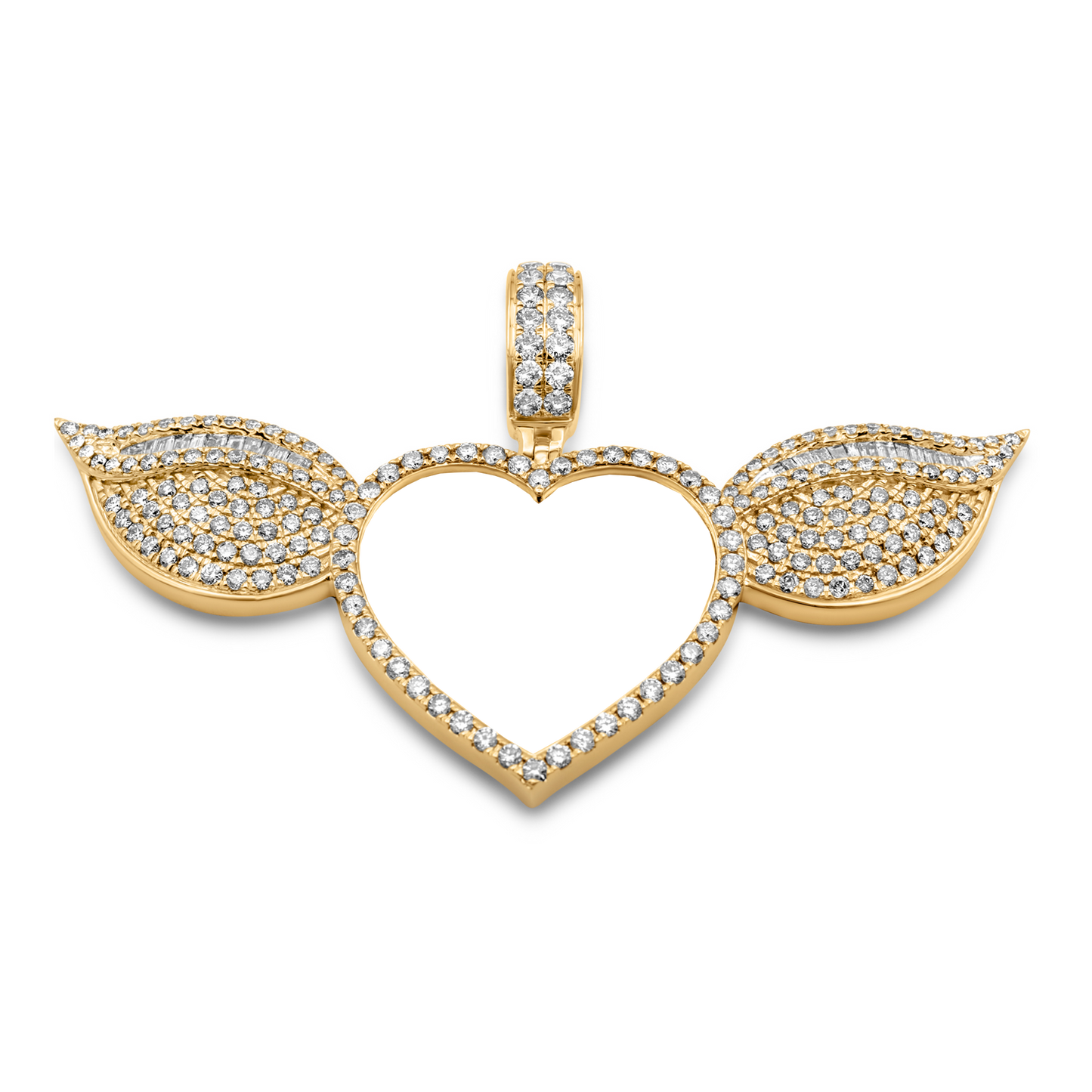 14k Yellow Gold Diamond Heart Wing Picture Pendant 3.84 ctw