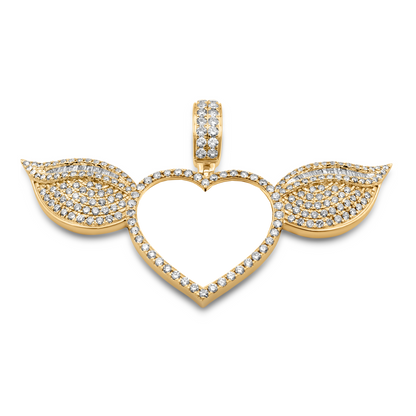 14k Yellow Gold Diamond Heart Wing Picture Pendant 3.84 ctw