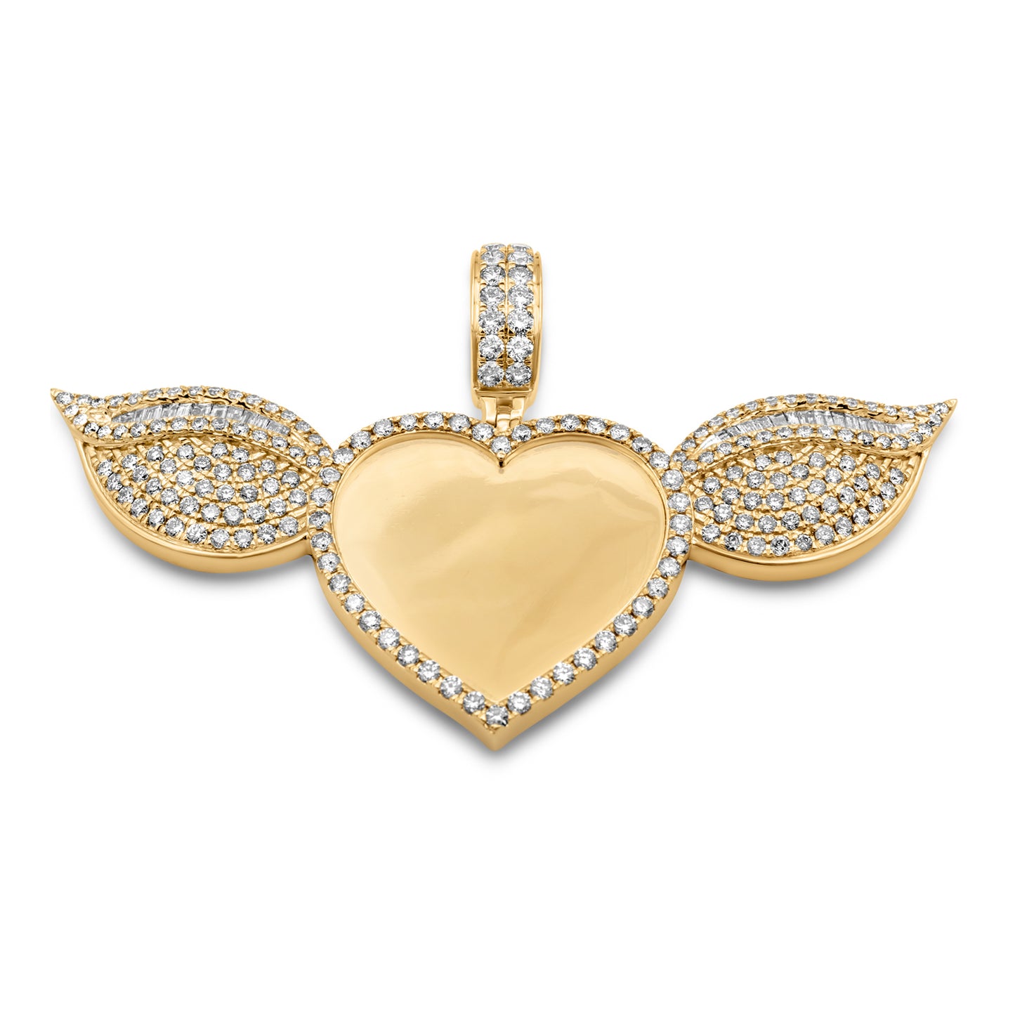 14k Yellow Gold Diamond Heart Wing Picture Pendant 3.84 ctw