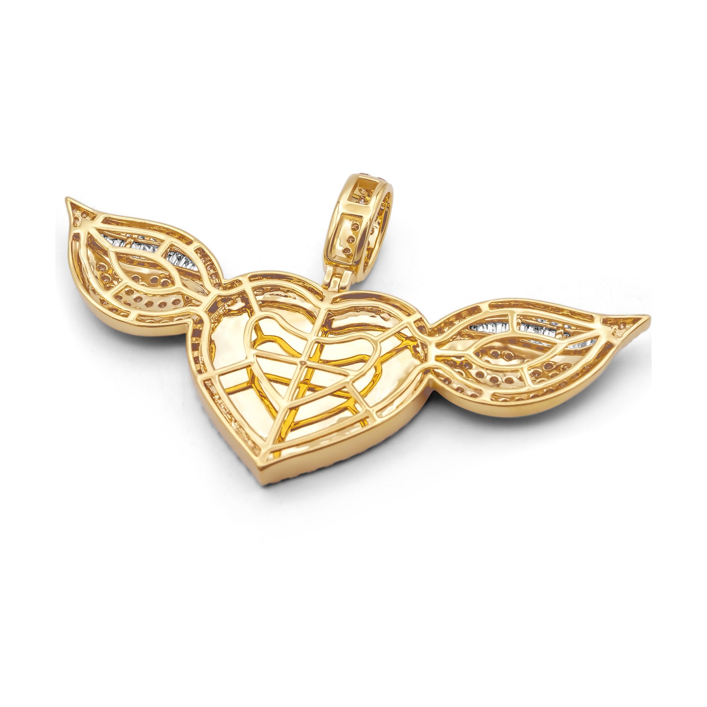 14k Yellow Gold Diamond Heart Wing Picture Pendant 3.84 ctw