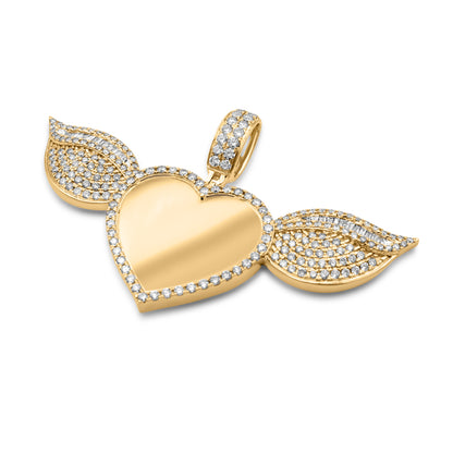 14k Yellow Gold Diamond Heart Wing Picture Pendant 3.84 ctw