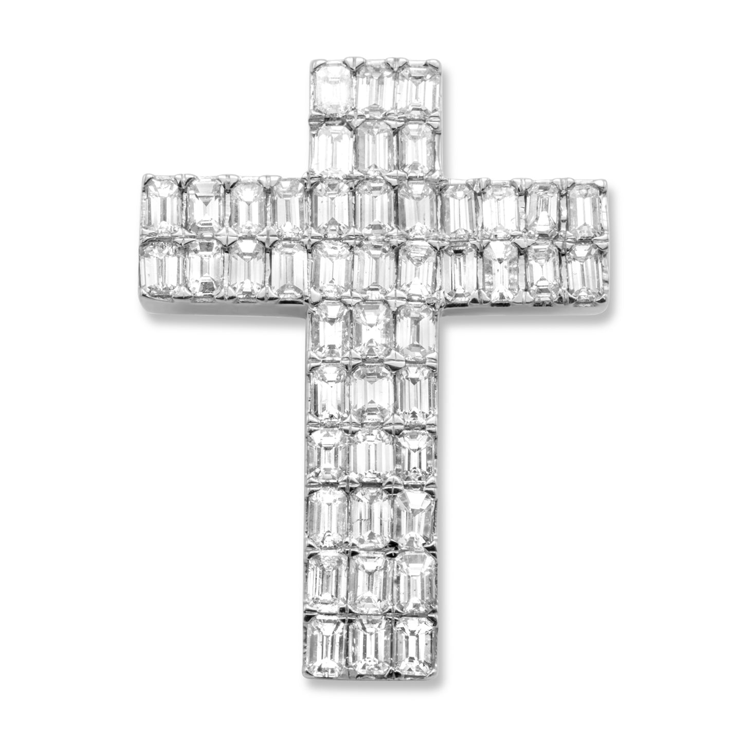 14k White Gold Emerald Diamond Cross 3.02ctw