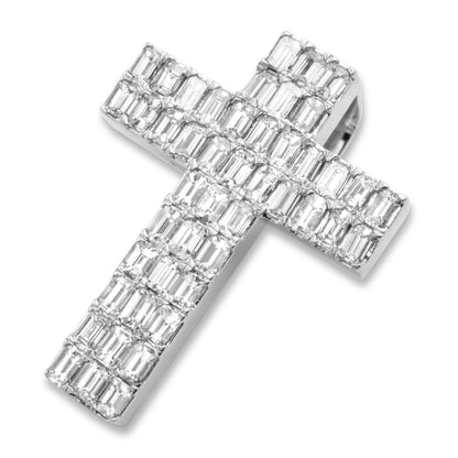 14k White Gold Emerald Diamond Cross 3.02ctw