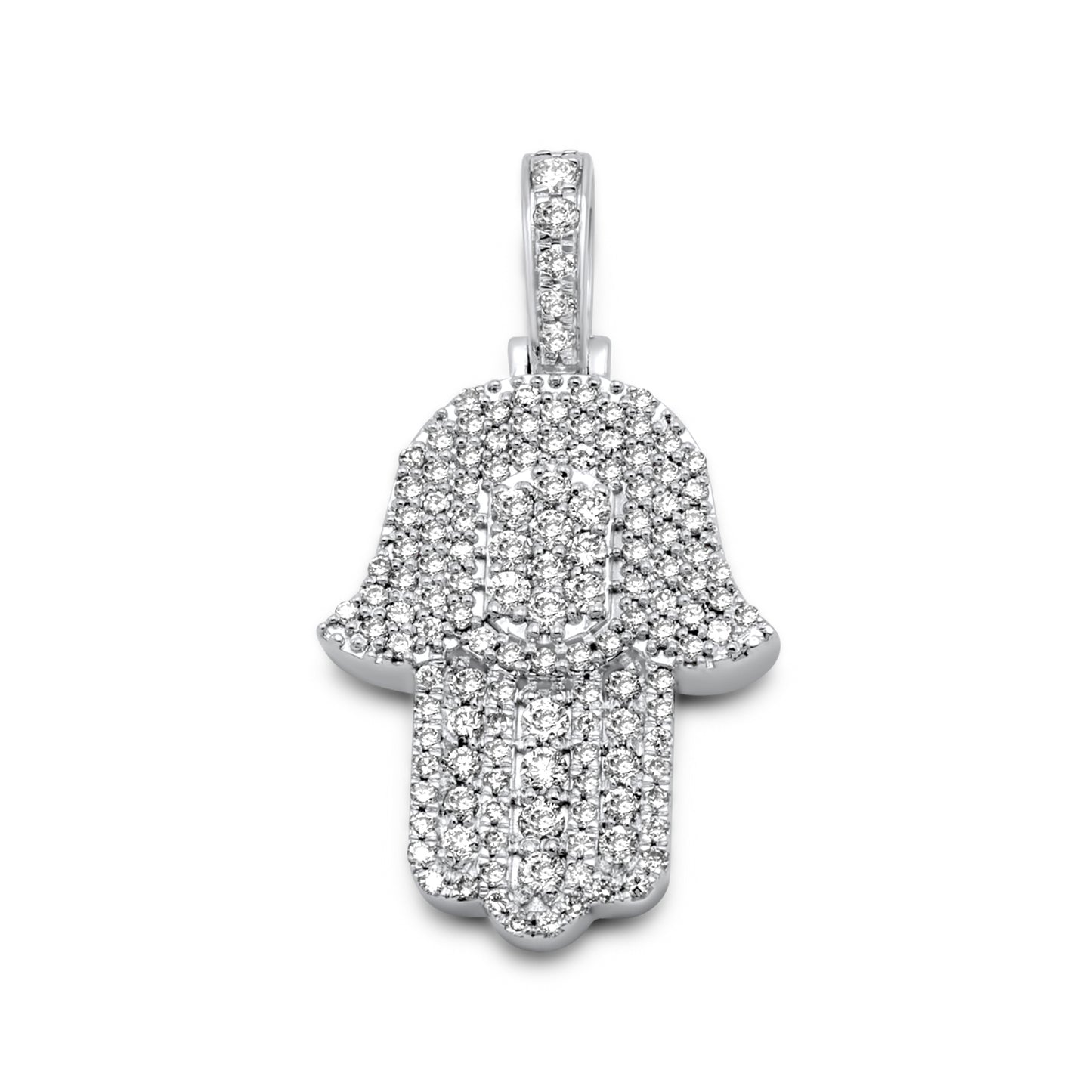 14K White Gold Hamsa Pendant 1.35ctw