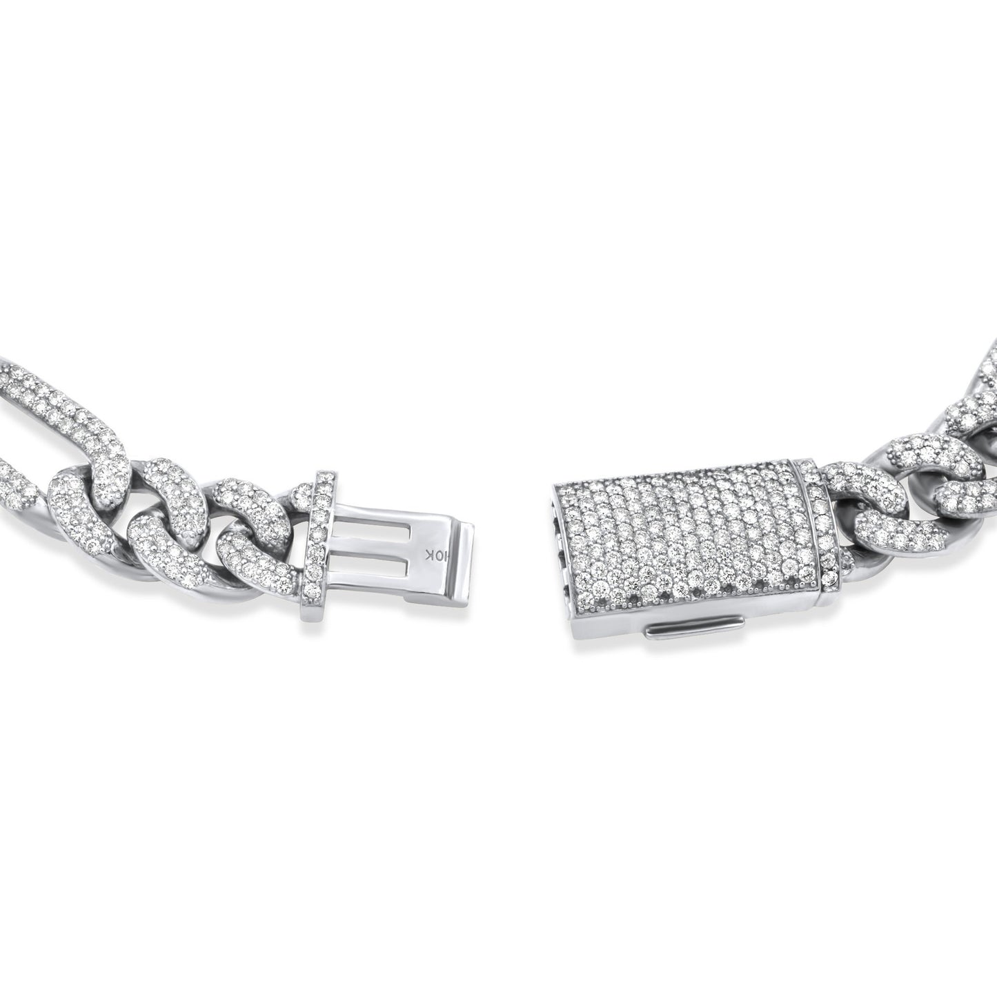 14k Solid White Gold Diamond Figaro Chain 17.00 ctw