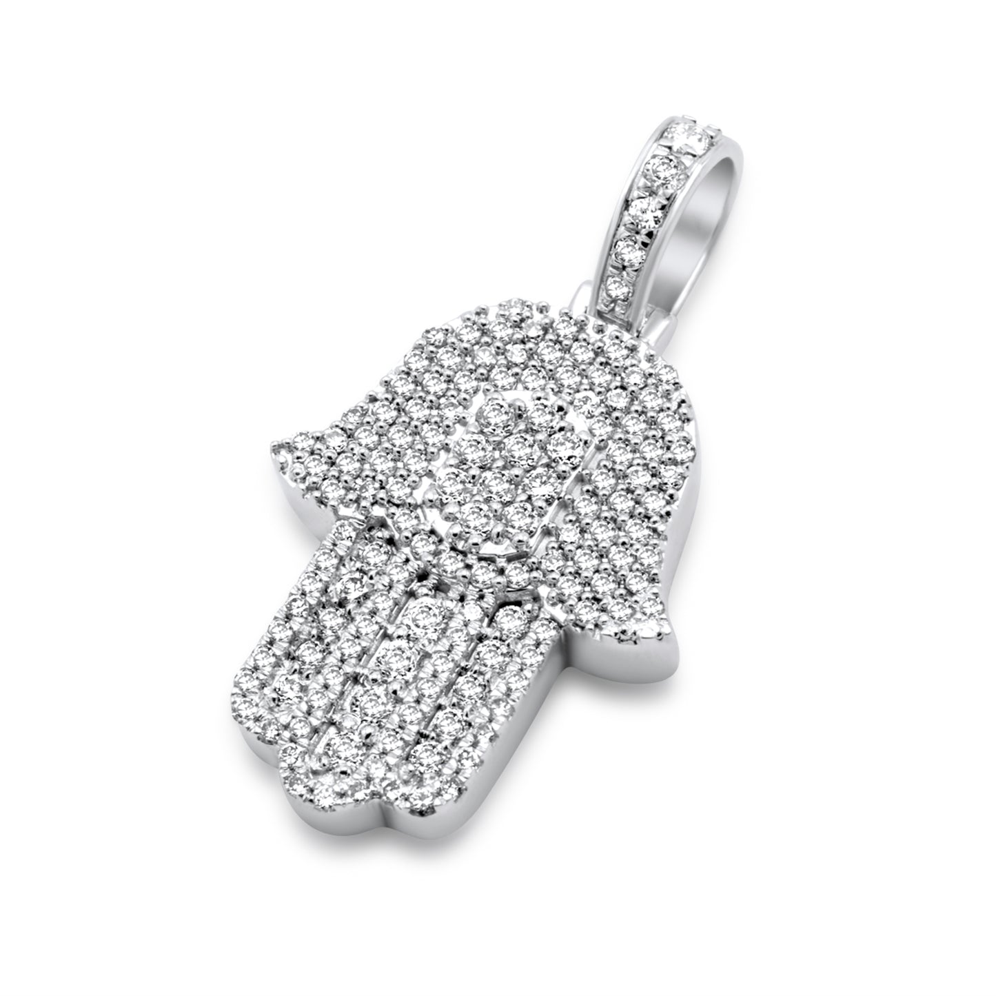 14K White Gold Hamsa Pendant 1.35ctw