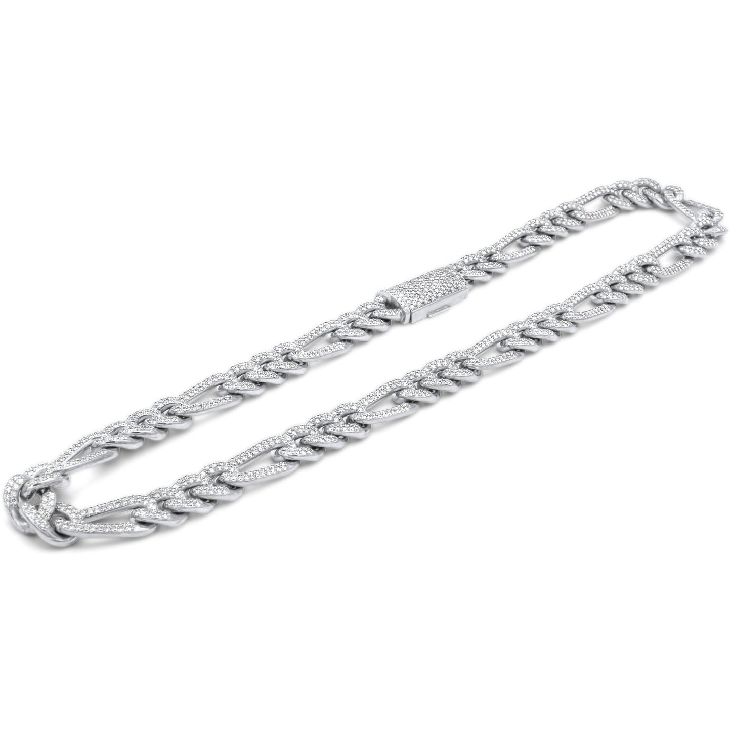 14k Solid White Gold Diamond Figaro Chain 17.00 ctw