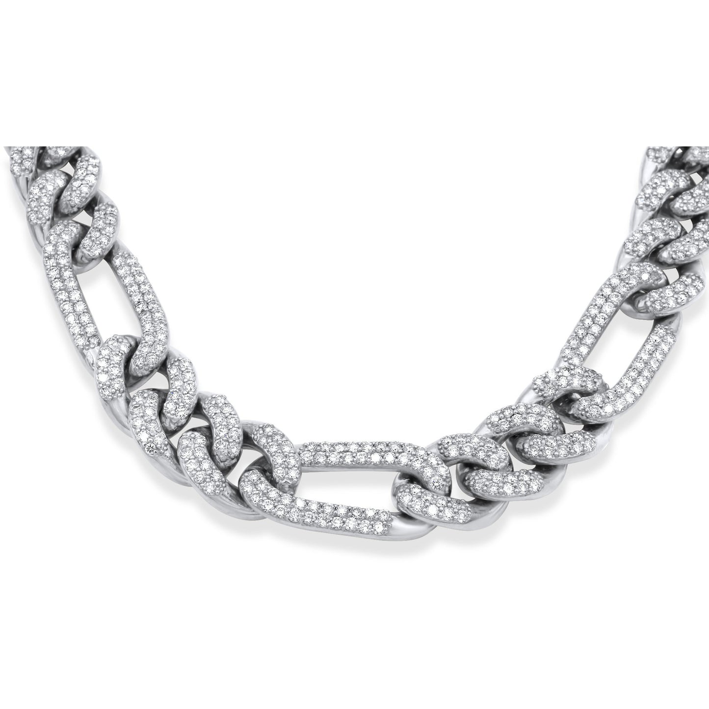 14k White Gold Diamond Figaro Chain