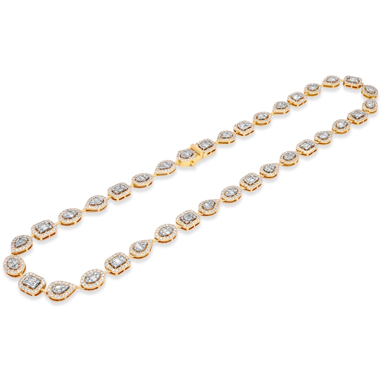 14k Solid Gold Fancy Shape Baguette Diamond Chain 14.87ctw