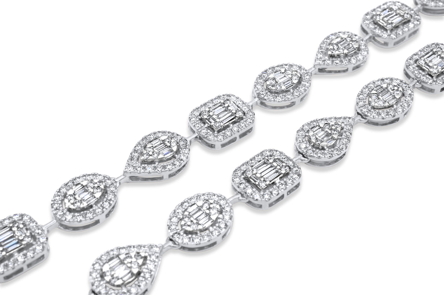 14k Solid White Gold Diamond Baguette Chain 12.91 ctw