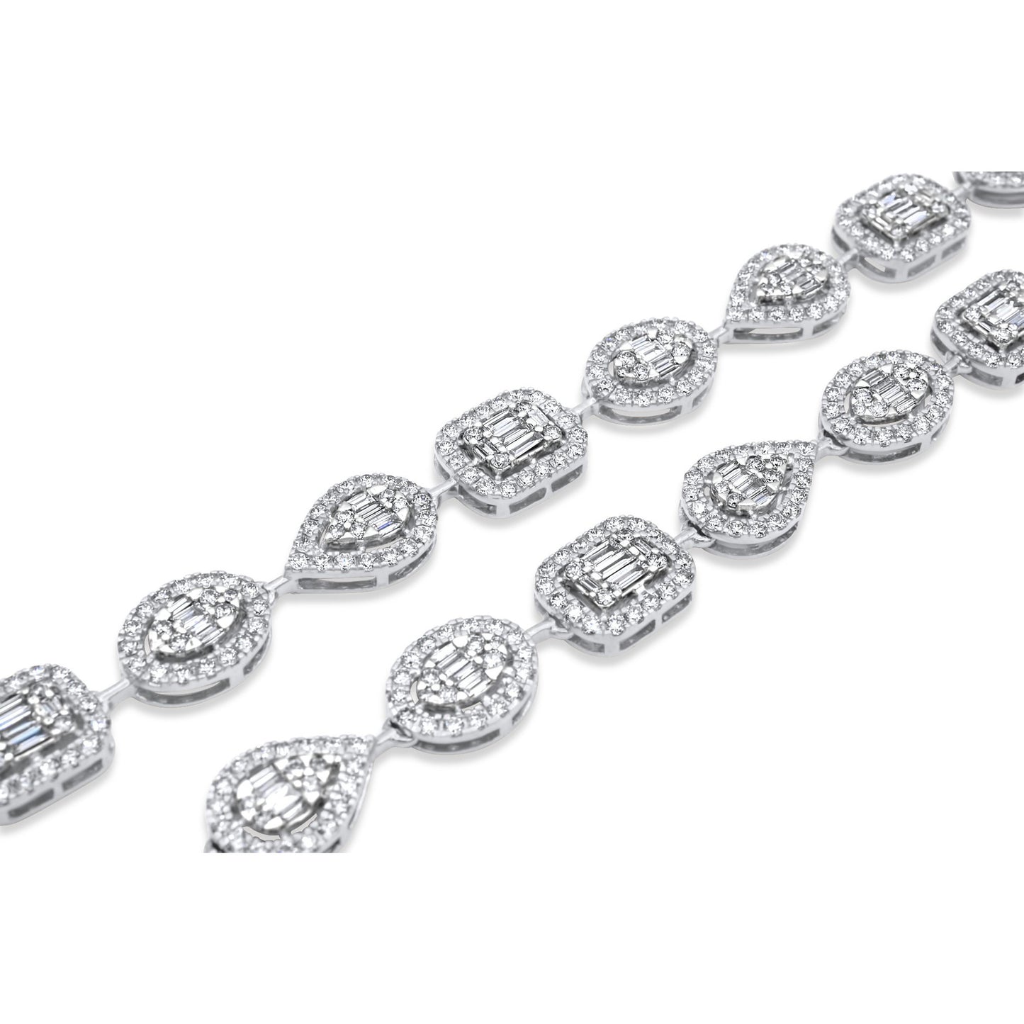 14k White Gold Fancy Shape Baguette Diamond Chain 14.87 ctw