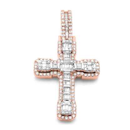 14k Rose and White Gold Emerald Cross Pendant 0.89ctw