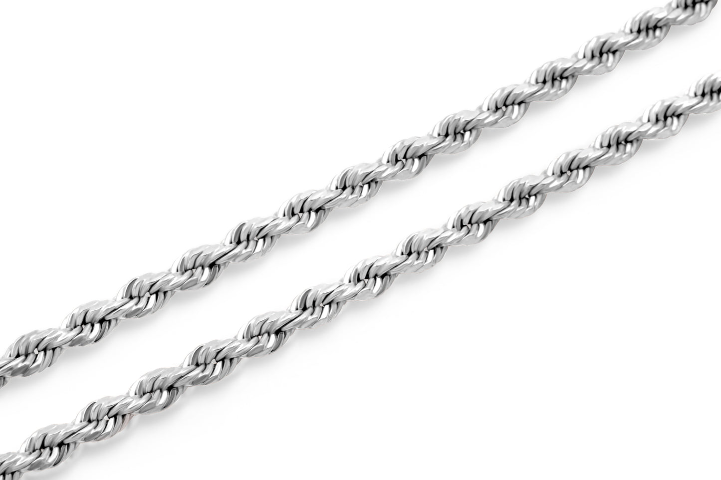 10K White Gold Hollow Rope Chain 3mm