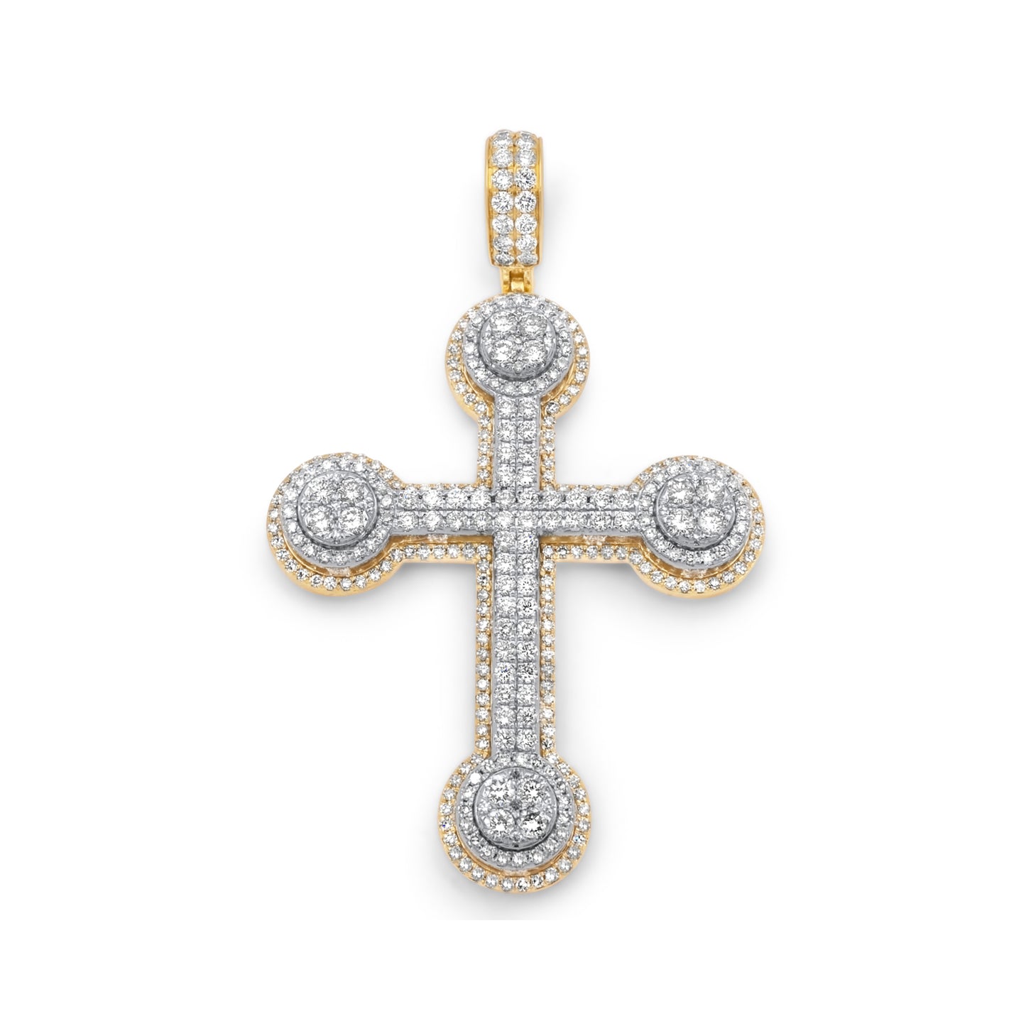 14k Two-Tone Yellow & White Gold 3D Diamond Cross 3.99ctw