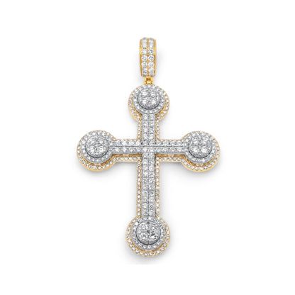 14k Two-Tone Yellow & White Gold 3D Diamond Cross 3.99ctw