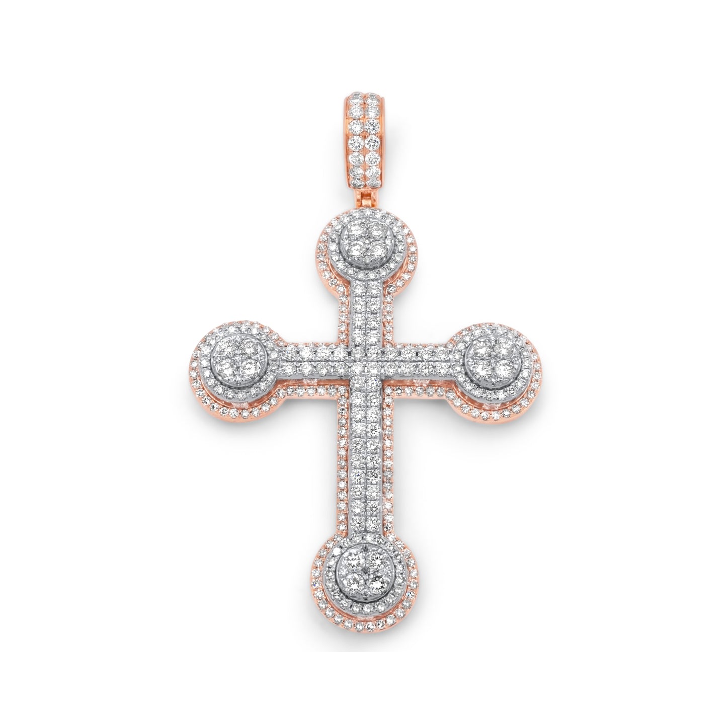 14k Two-Tone Rose & White Gold 3D Diamond Cross 3.99ctw