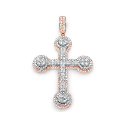 14k Two-Tone Rose & White Gold 3D Diamond Cross 3.99ctw