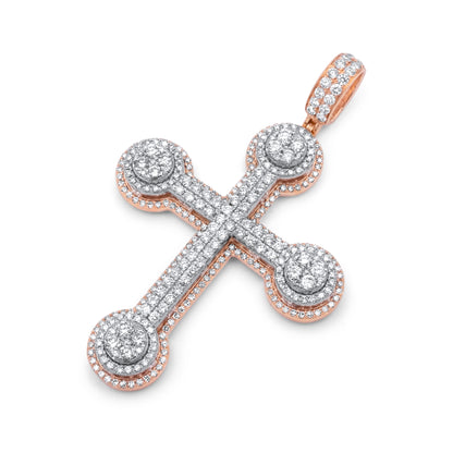 14k Two-Tone Rose & White Gold 3D Diamond Cross 3.99ctw