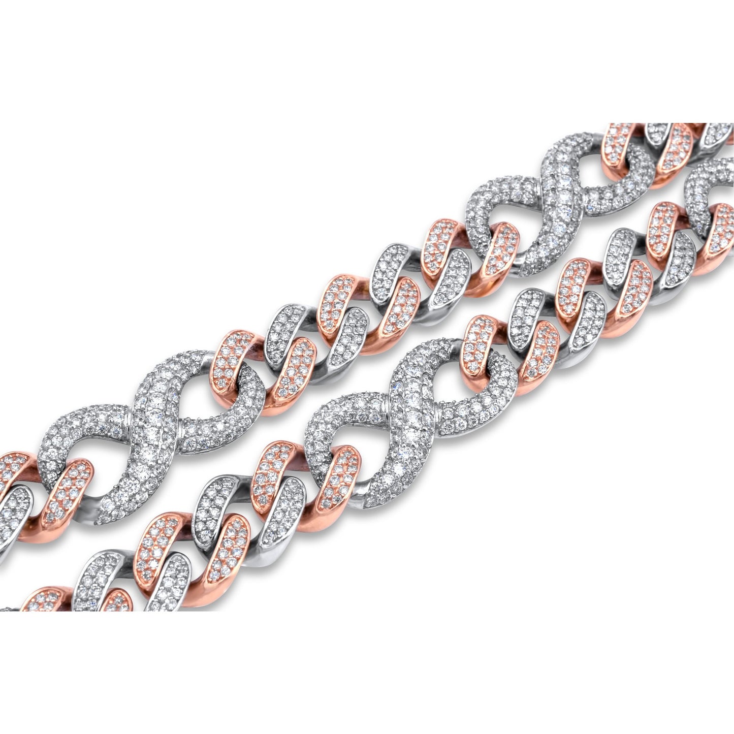 14k Solid Rose and White Gold Infinity Link Chain 18.44 ctw