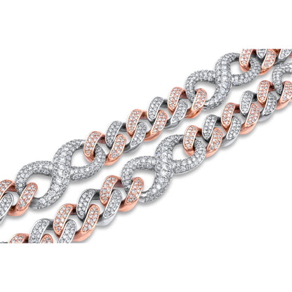 14k Solid Rose and White Gold Infinity Link Chain 18.44 ctw