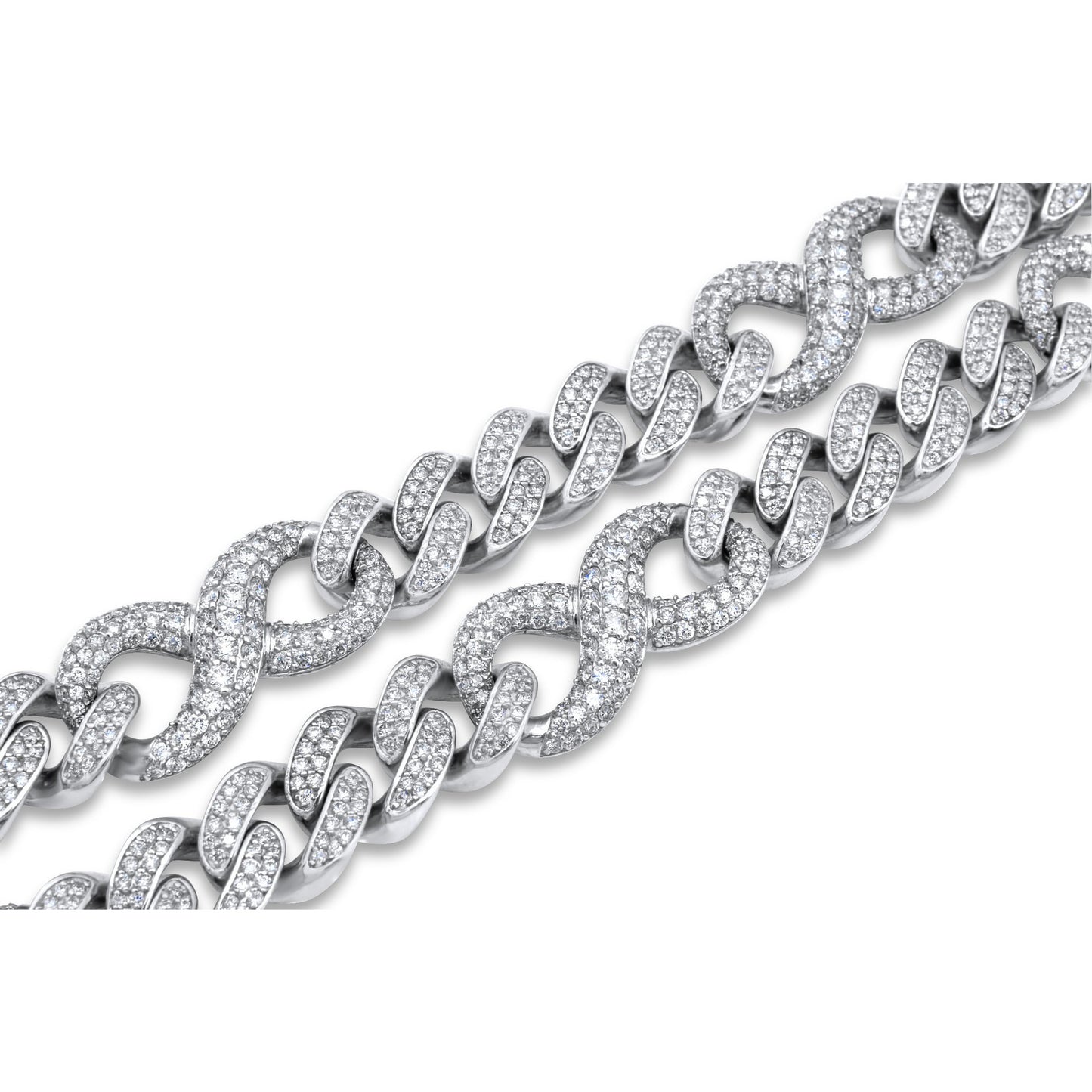 14k Solid White Gold Infinity Link Chain 18.44 ctw