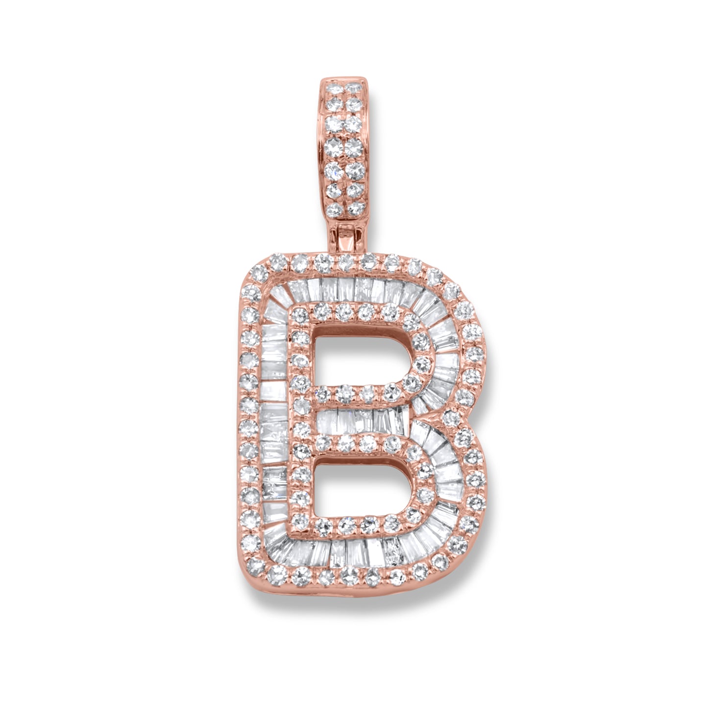 14k Rose Gold Letter B Pendant 0.84ctw