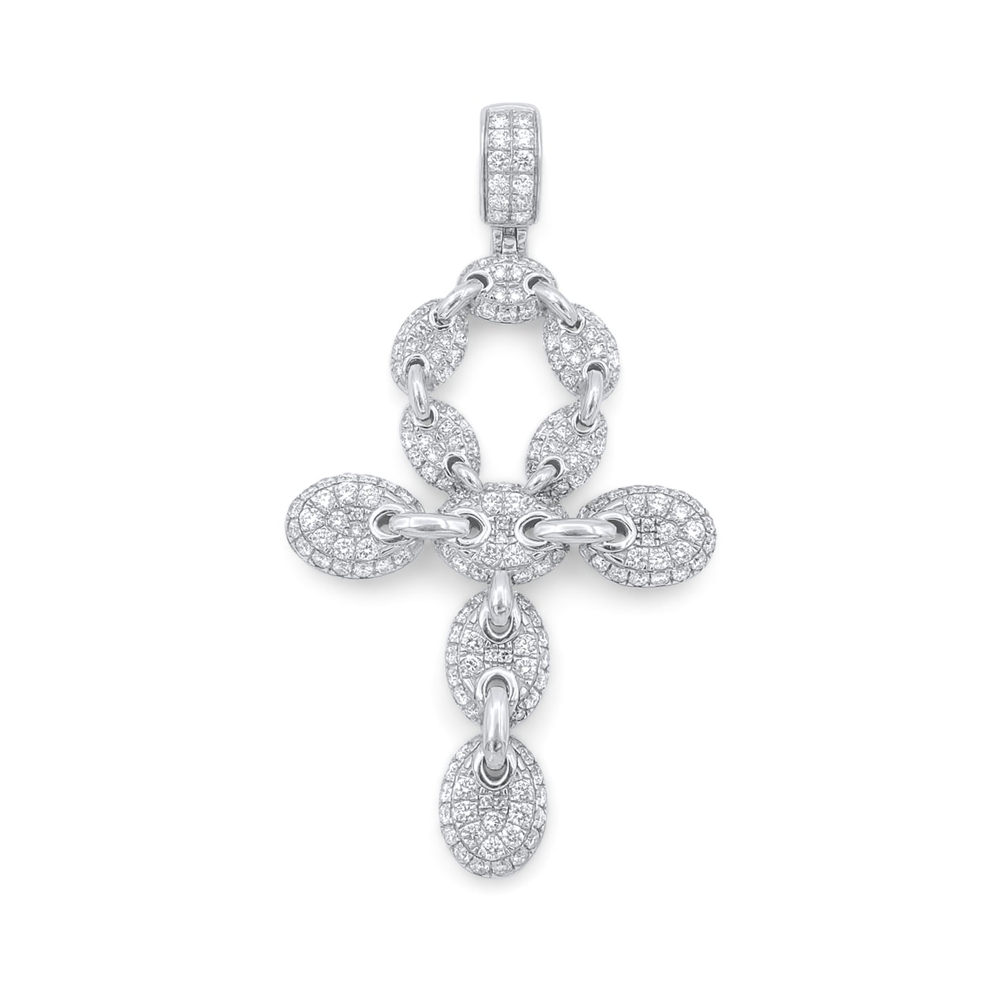 14k White Ankh Cross Pendant 2.44ctw