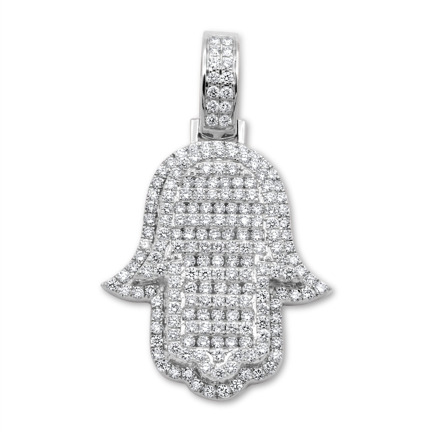 14k White Gold Diamond Hamsa 3.49ctw