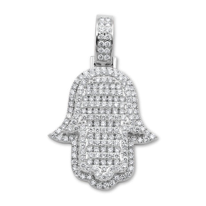 14k White Gold Diamond Hamsa 3.49ctw