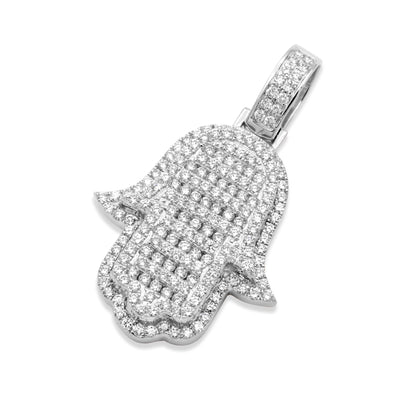 14k White Gold Diamond Hamsa 3.49ctw