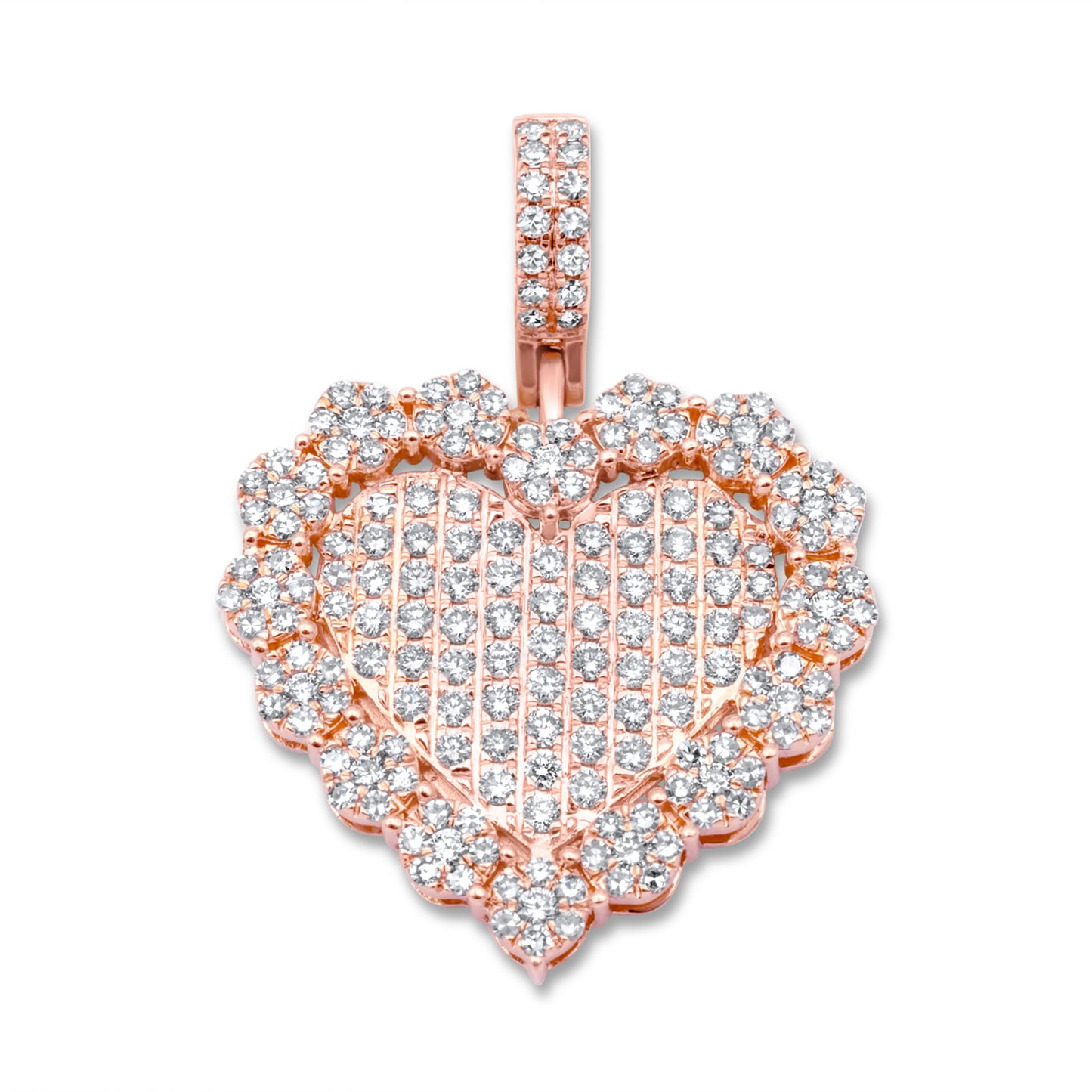 14k Rose Gold Diamond Cluster Heart Pendant 1.43 ctw