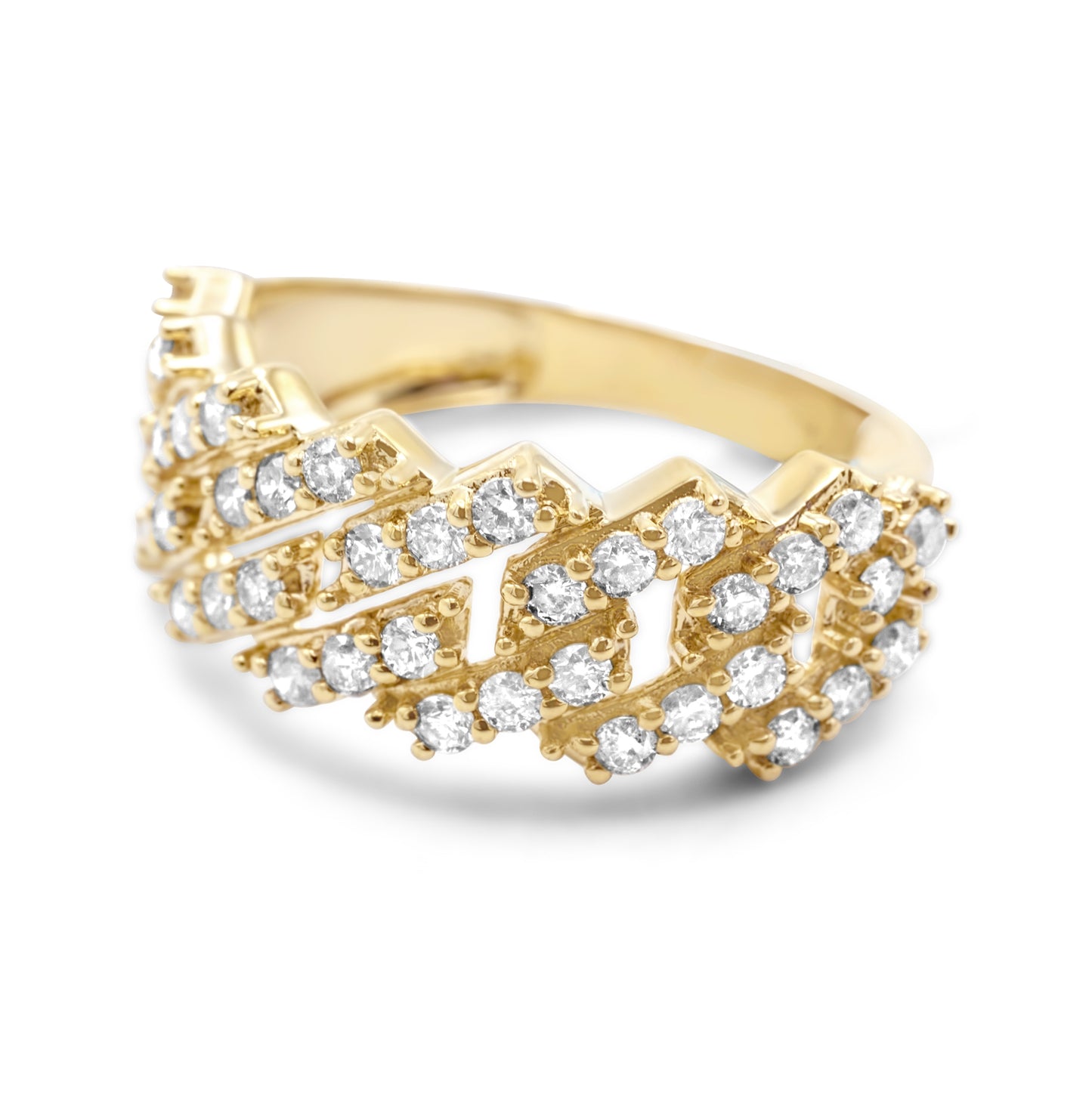 10k Yellow Gold Cuban Link Ring 1.38ctw