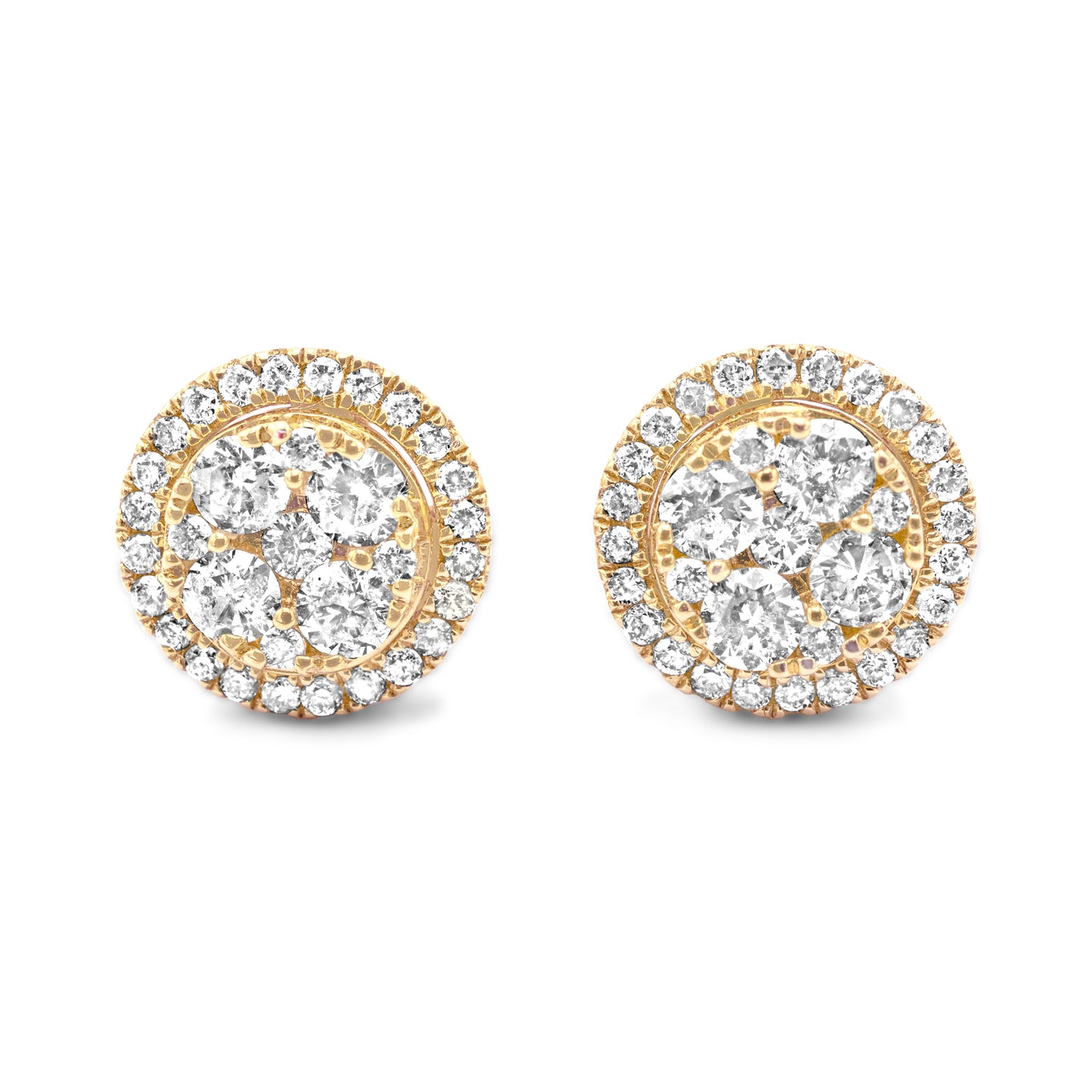 14k Yellow Gold Diamond Cluster Earrings 1.08ctw