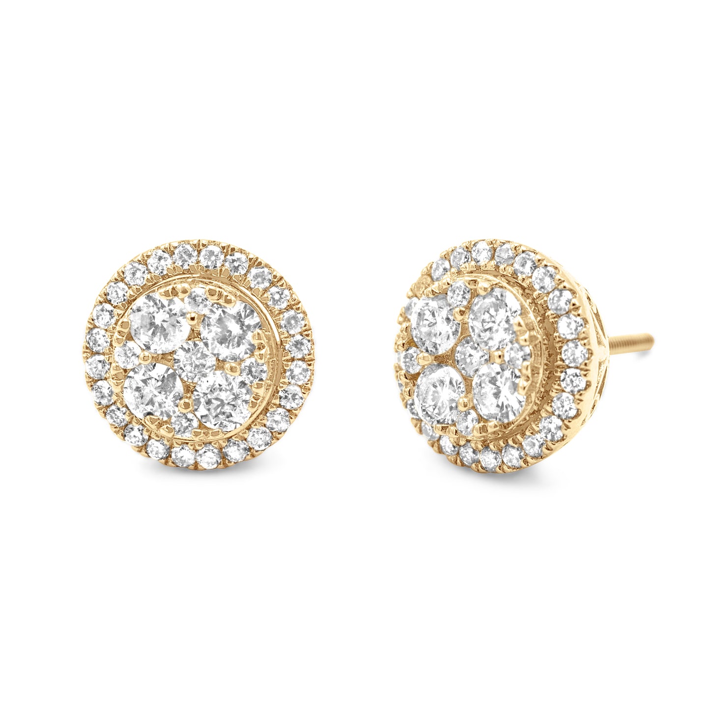 14k Yellow Gold Diamond Cluster Earrings 1.08ctw