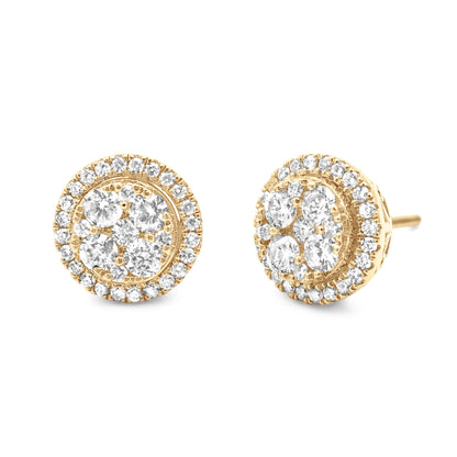 14k Yellow Gold Diamond Cluster Earrings 1.08ctw