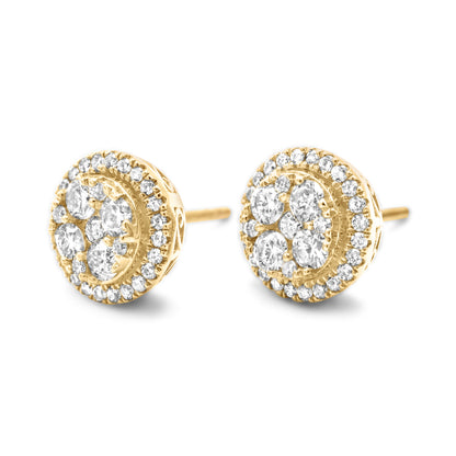 14k Yellow Gold Diamond Cluster Earrings 1.08ctw