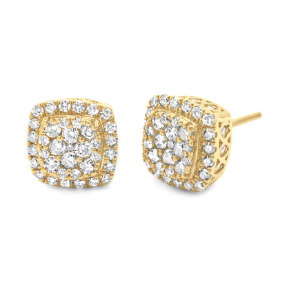 14k Yellow Gold Diamond Cluster Earrings 0.98ctw