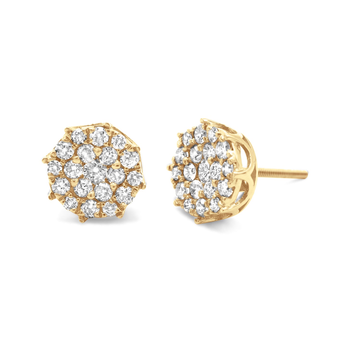 14k Yellow Gold Diamond Cluster Earrings 0.82ctw