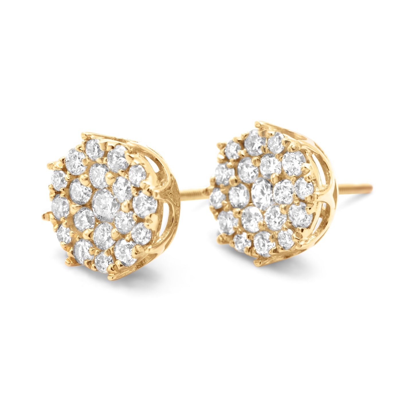 14k Yellow Gold Diamond Cluster Earrings 0.82ctw