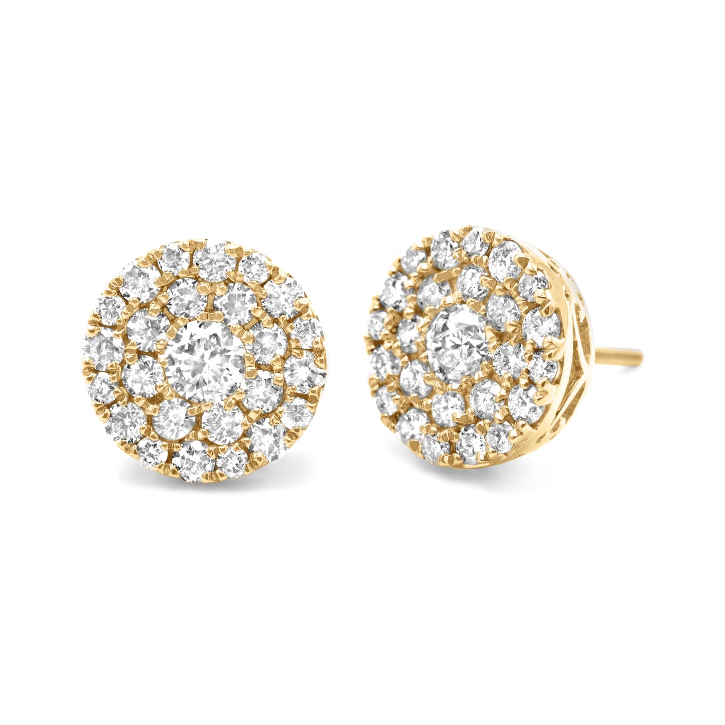 14k Yellow Gold Diamond Cluster Earrings 1.55ctw