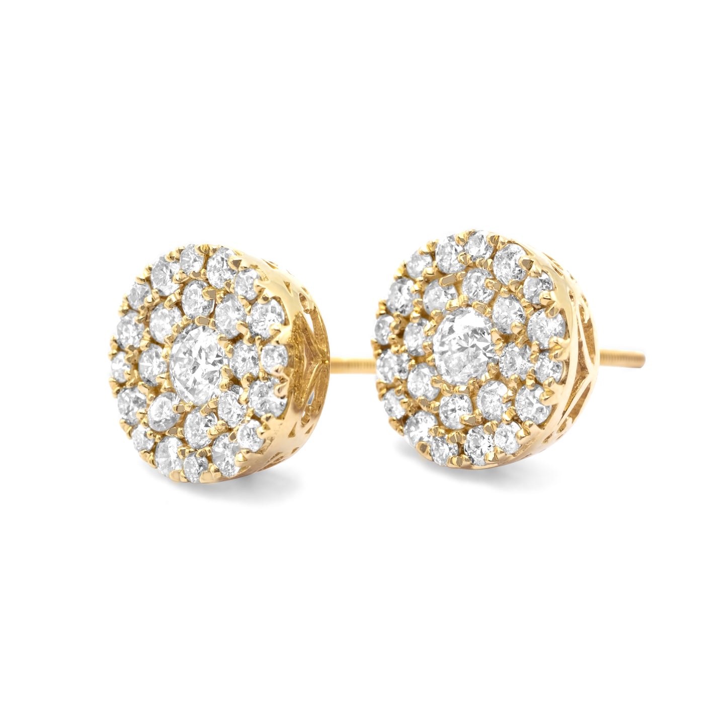 14k Yellow Gold Diamond Cluster Earrings 1.55ctw