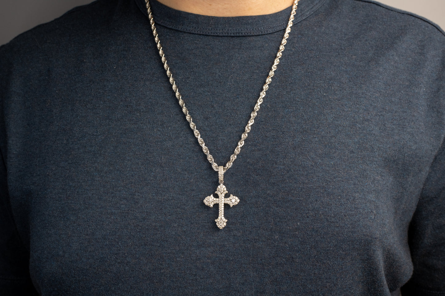 10k White Gold Diamond Cross 1.78 ctw