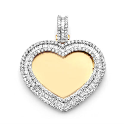 10K Yellow Gold Heart Diamond Baguette Picture Pendant 1.89 ctw