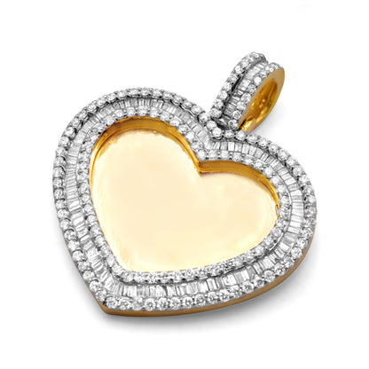 10K Yellow Gold Heart Diamond Baguette Picture Pendant 1.89 ctw